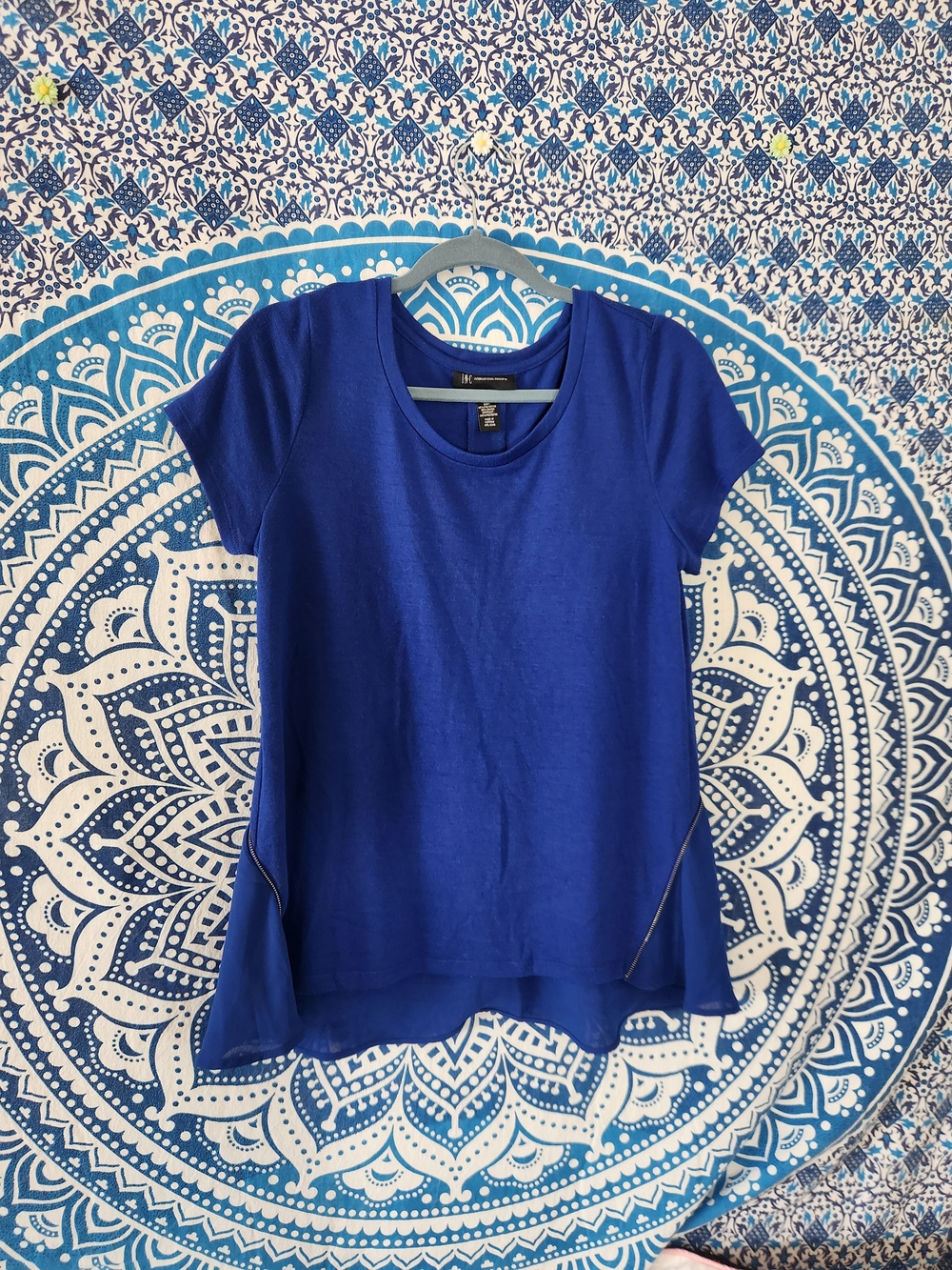 INC Women’s Royal Blue Short Sleeve Scoop Neck Top